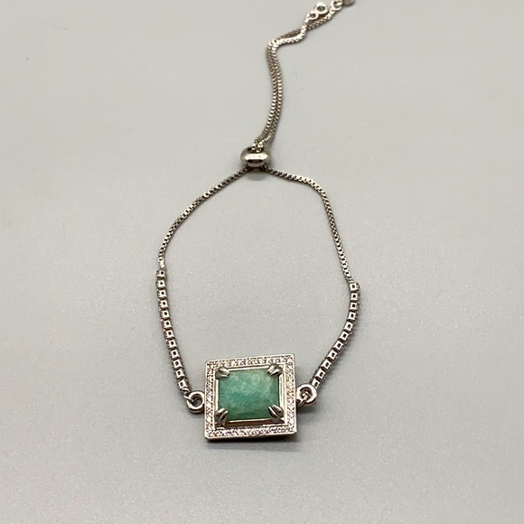 Gorgeous stainless steel square shaped faceted Amazonite with CZ accents - Picture 2 of 7